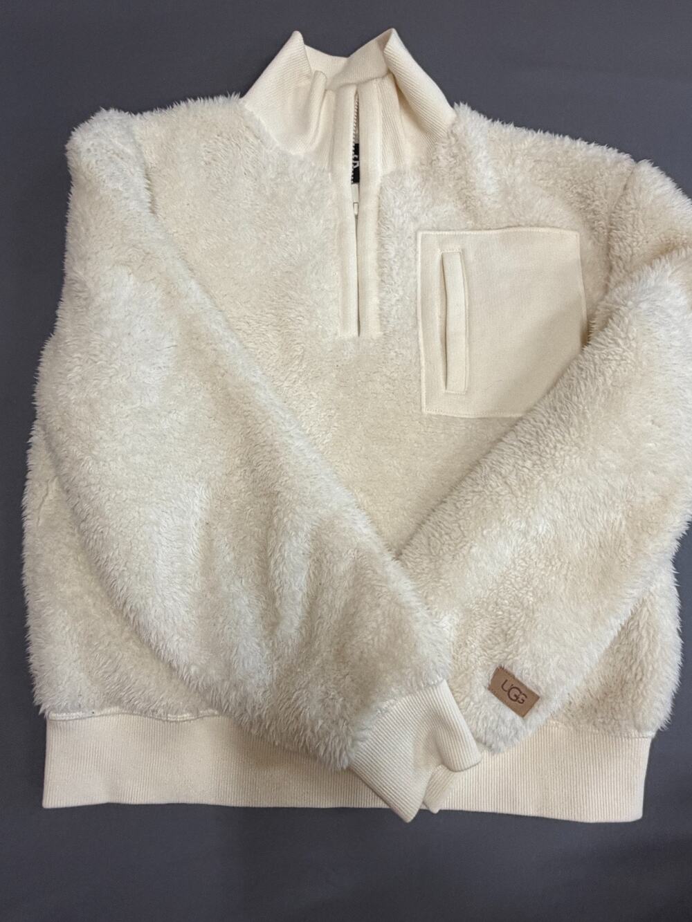 UGG Sherpa Fleece Pullover Women’s SM Ivory Half Zip Teddy Faux Fur Cozy